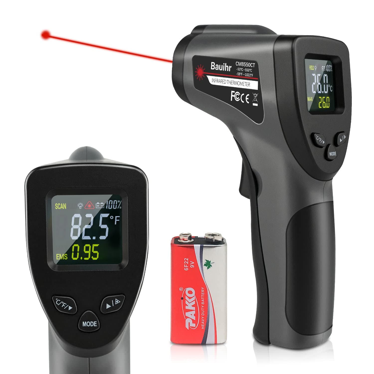 Bauihr Termometro Infrarojo, -58 ℉ ~ 1022 ℉ (-50 ℃ ~ 550 ℃)