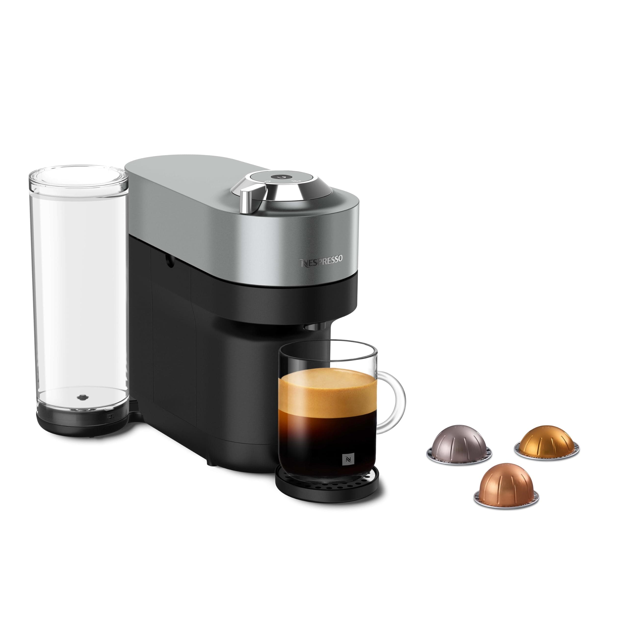 Nespresso Cafetera Vertuo POP Titán con 12 Cápsulas de Regalo